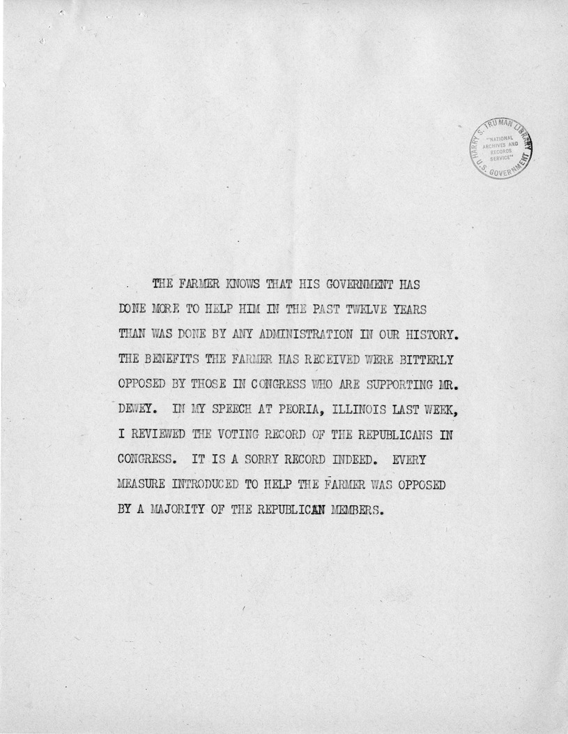 Reading Copy of Speech of Senator Harry S. Truman, Democratic Candidate for Vice President, at Independence, Missouri