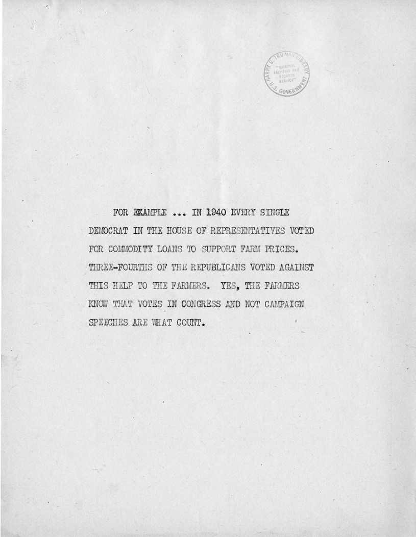 Reading Copy of Speech of Senator Harry S. Truman, Democratic Candidate for Vice President, at Independence, Missouri