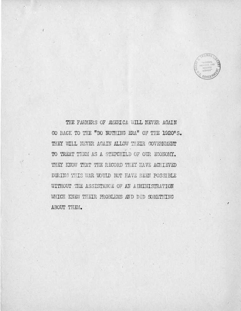 Reading Copy of Speech of Senator Harry S. Truman, Democratic Candidate for Vice President, at Independence, Missouri