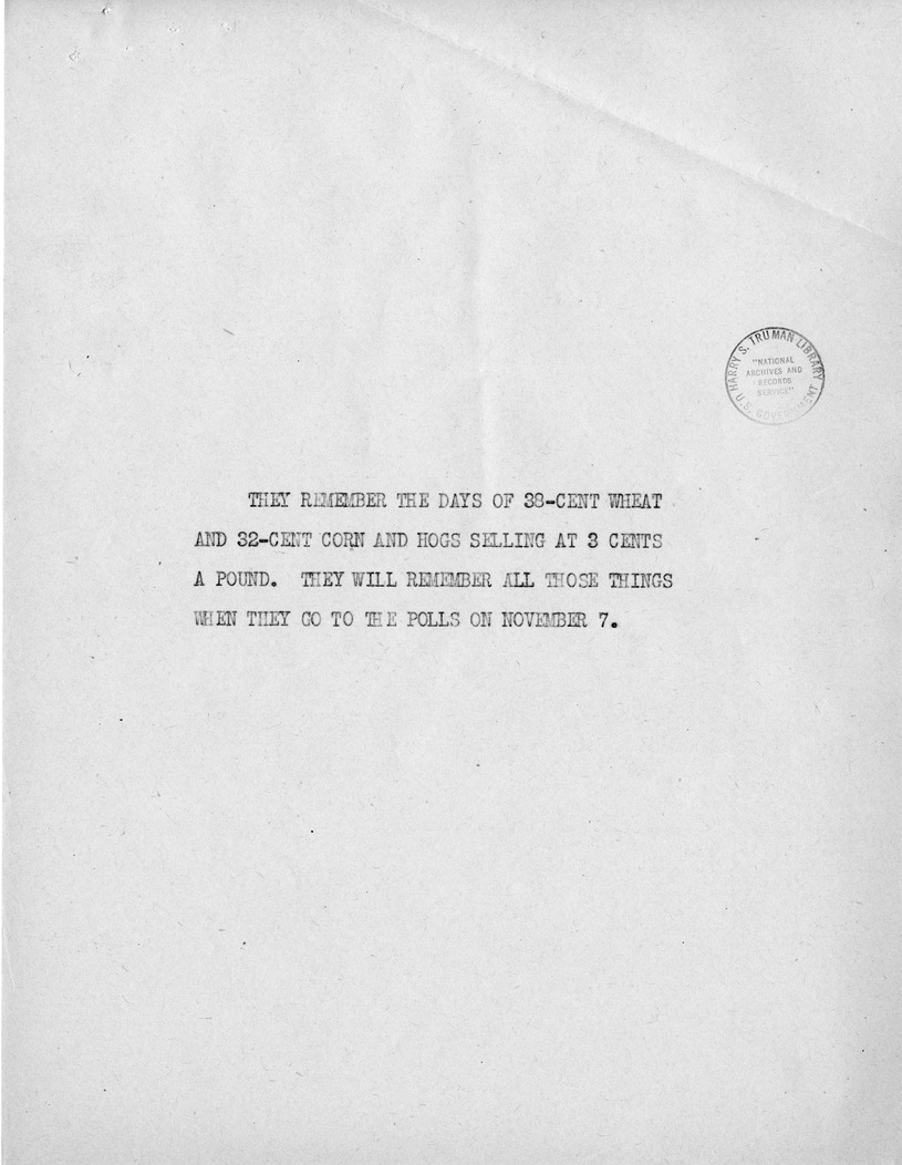 Reading Copy of Speech of Senator Harry S. Truman, Democratic Candidate for Vice President, at Independence, Missouri