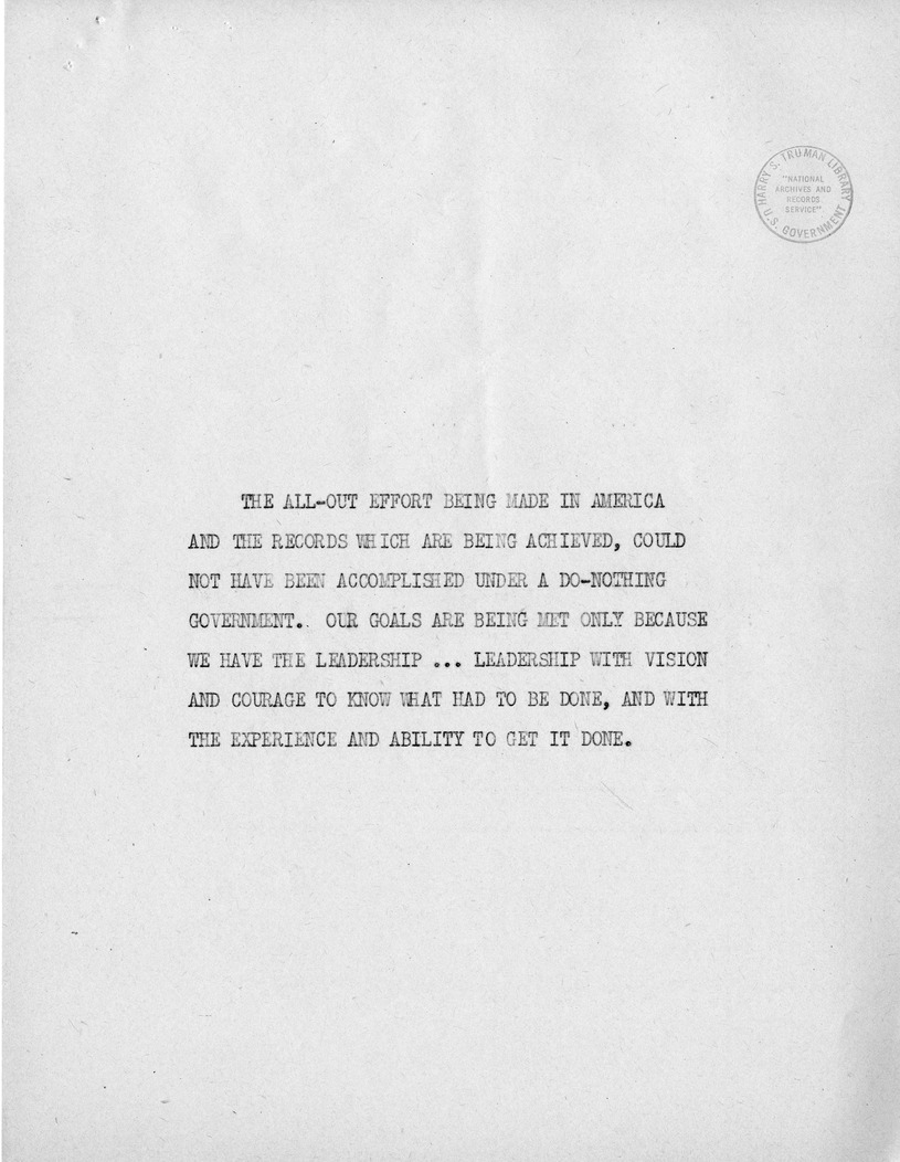 Reading Copy of Speech of Senator Harry S. Truman, Democratic Candidate for Vice President, at Independence, Missouri
