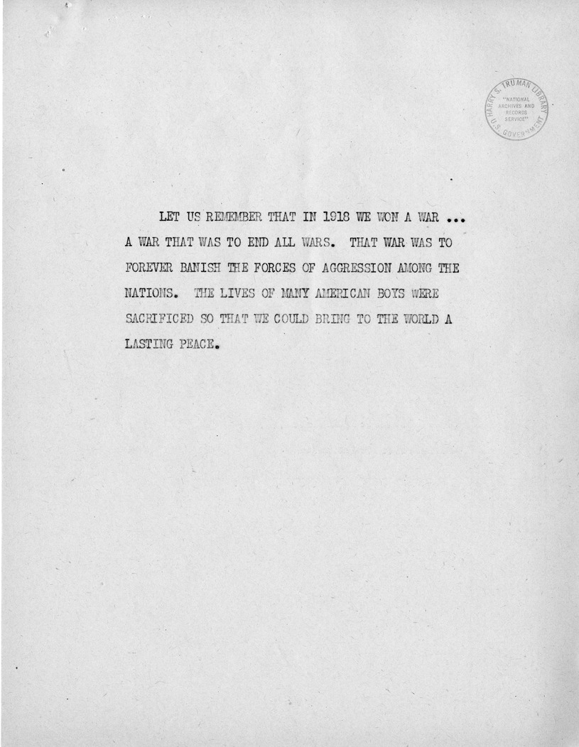 Reading Copy of Speech of Senator Harry S. Truman, Democratic Candidate for Vice President, at Independence, Missouri