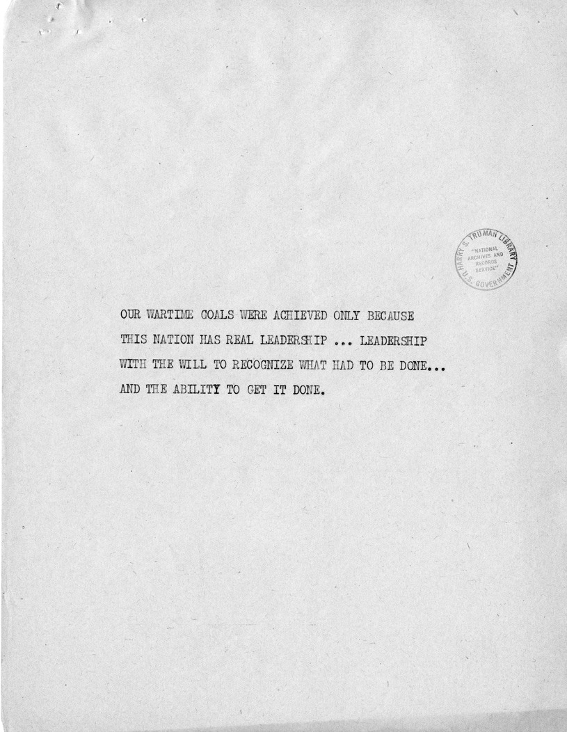 Reading Copy of Speech of Senator Harry S. Truman, Democratic Candidate for Vice President, at Independence, Missouri