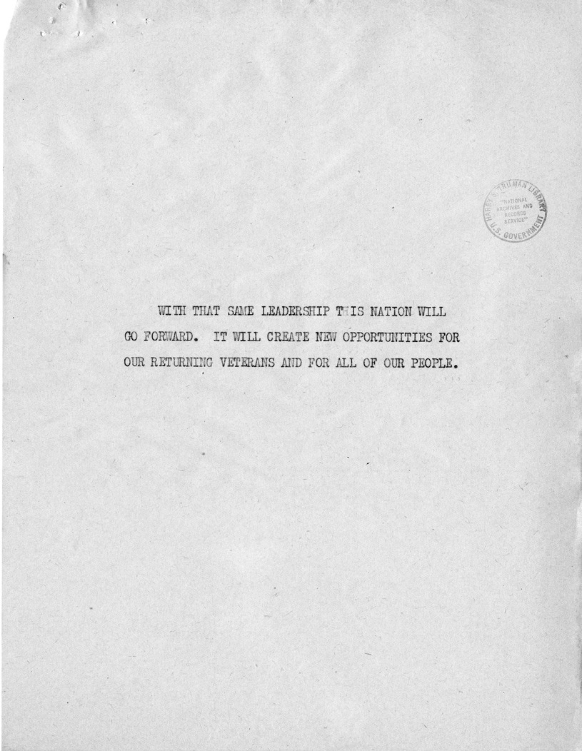 Reading Copy of Speech of Senator Harry S. Truman, Democratic Candidate for Vice President, at Independence, Missouri