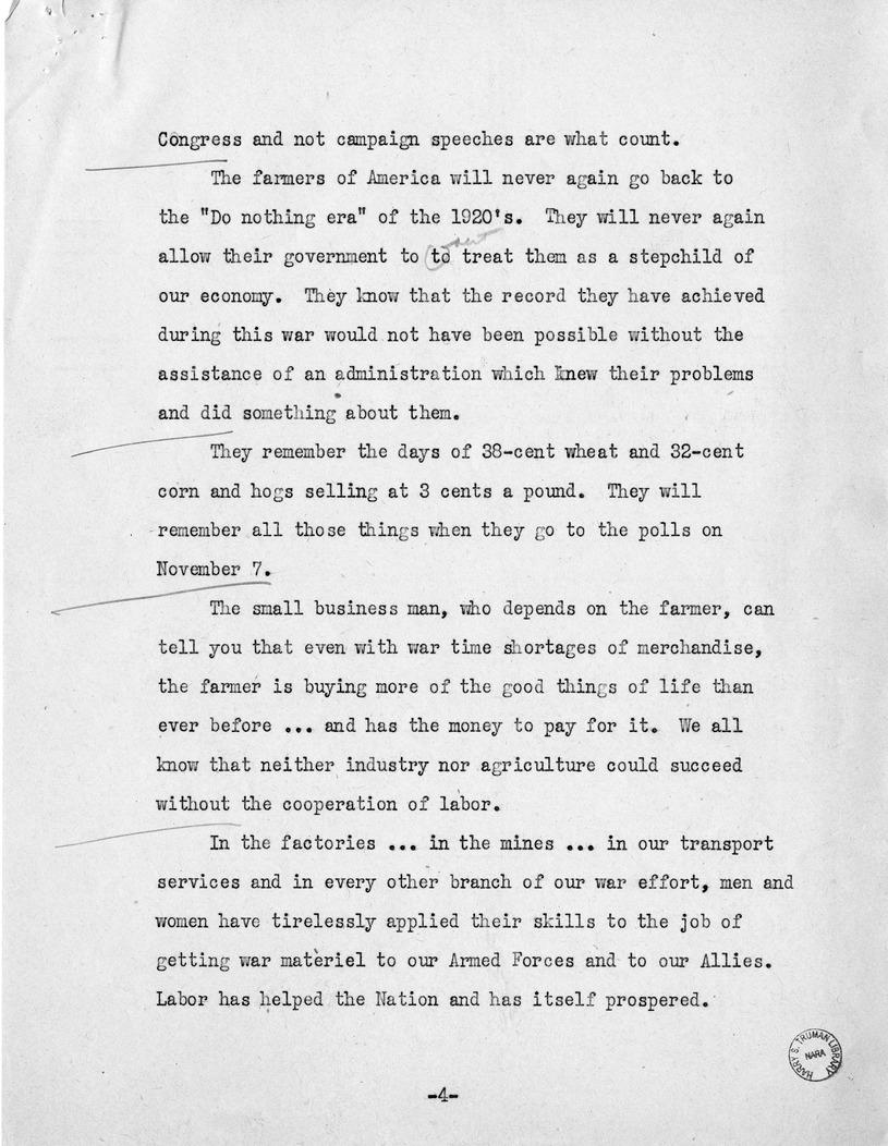 Speech of Senator Harry S. Truman, Democratic Candidate for Vice President, at Independence, Missouri