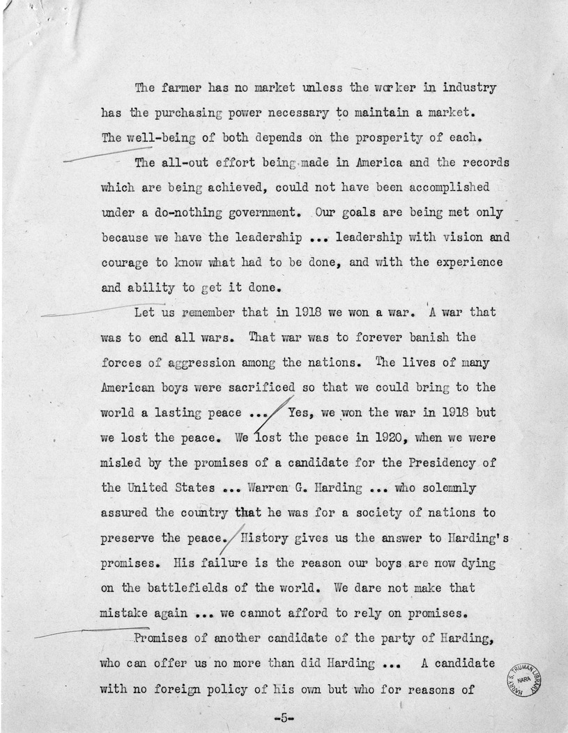 Speech of Senator Harry S. Truman, Democratic Candidate for Vice President, at Independence, Missouri