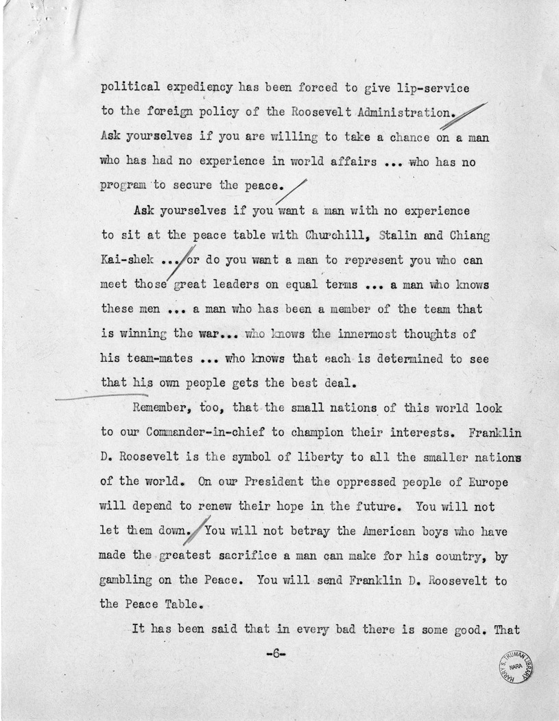 Speech of Senator Harry S. Truman, Democratic Candidate for Vice President, at Independence, Missouri