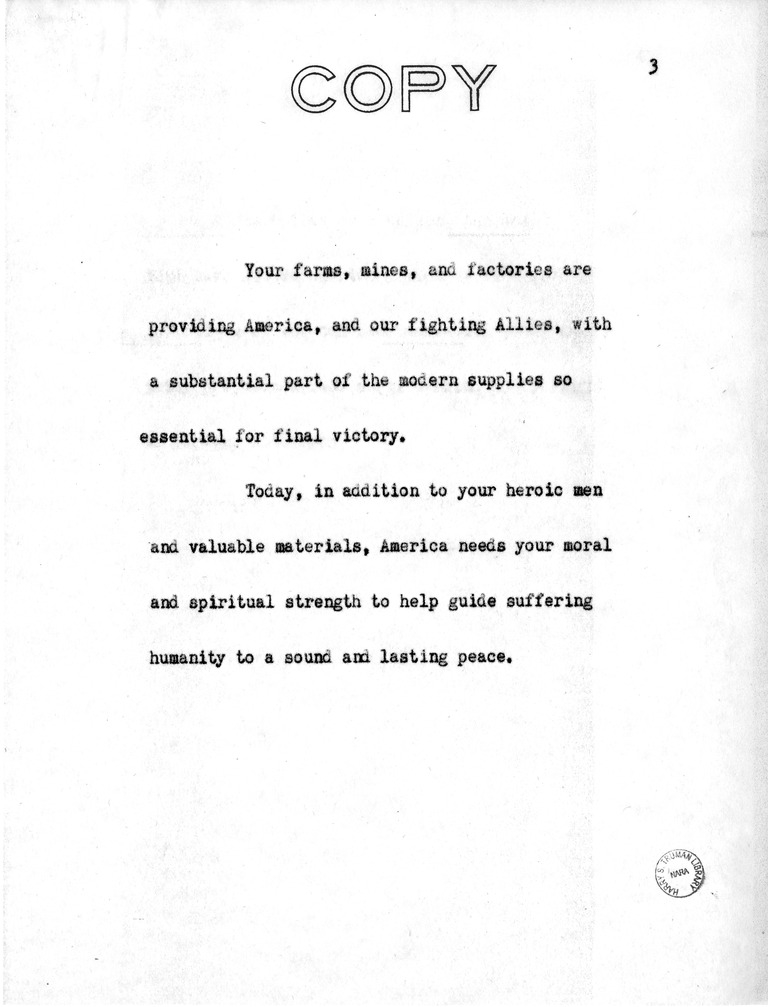 Address of Vice President Harry S. Truman in Philadelphia, Pennsylvania