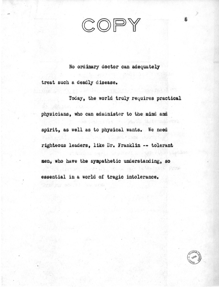 Address of Vice President Harry S. Truman in Philadelphia, Pennsylvania