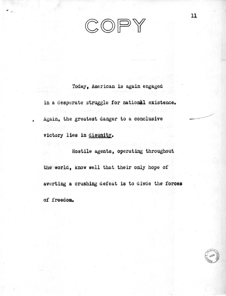 Address of Vice President Harry S. Truman in Philadelphia, Pennsylvania
