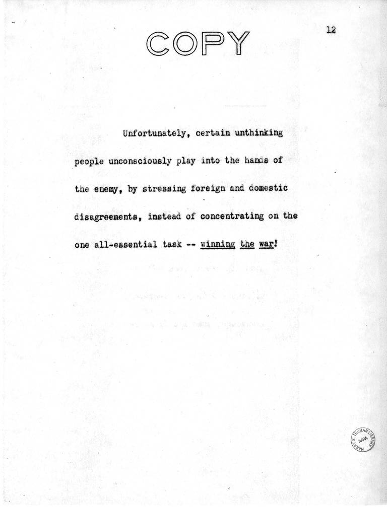 Address of Vice President Harry S. Truman in Philadelphia, Pennsylvania