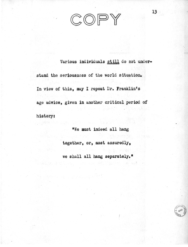 Address of Vice President Harry S. Truman in Philadelphia, Pennsylvania