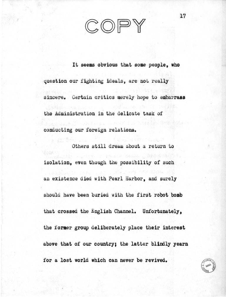 Address of Vice President Harry S. Truman in Philadelphia, Pennsylvania