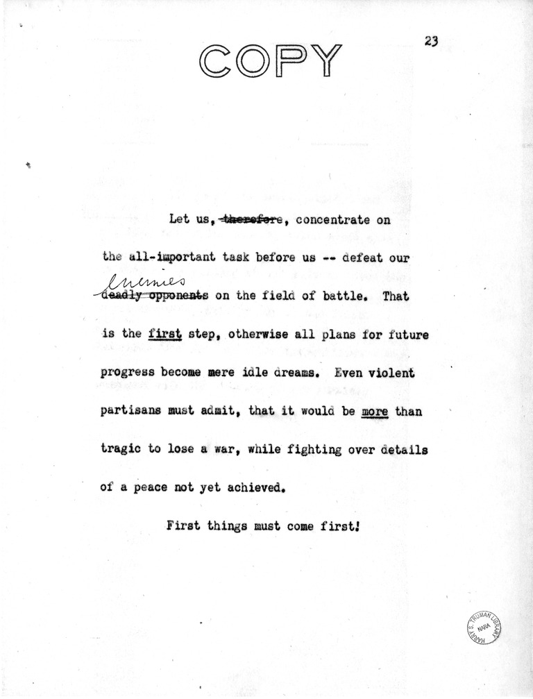 Address of Vice President Harry S. Truman in Philadelphia, Pennsylvania
