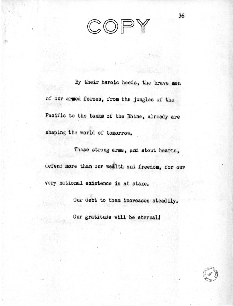 Address of Vice President Harry S. Truman in Philadelphia, Pennsylvania
