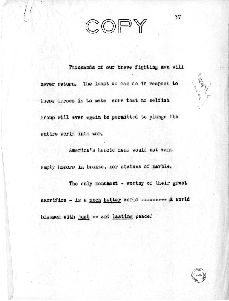 Address of Vice President Harry S. Truman in Philadelphia, Pennsylvania