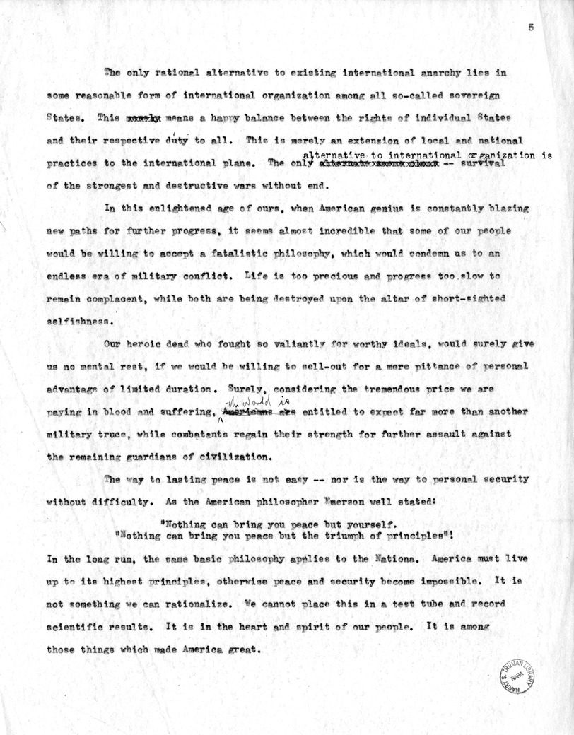 Draft of Suggested Speech of Vice President Harry S. Truman at Jefferson City, Missouri