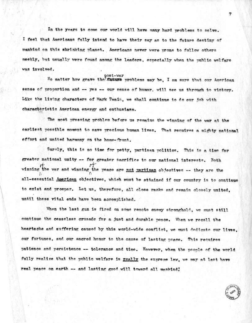Draft of Suggested Speech of Vice President Harry S. Truman at Jefferson City, Missouri