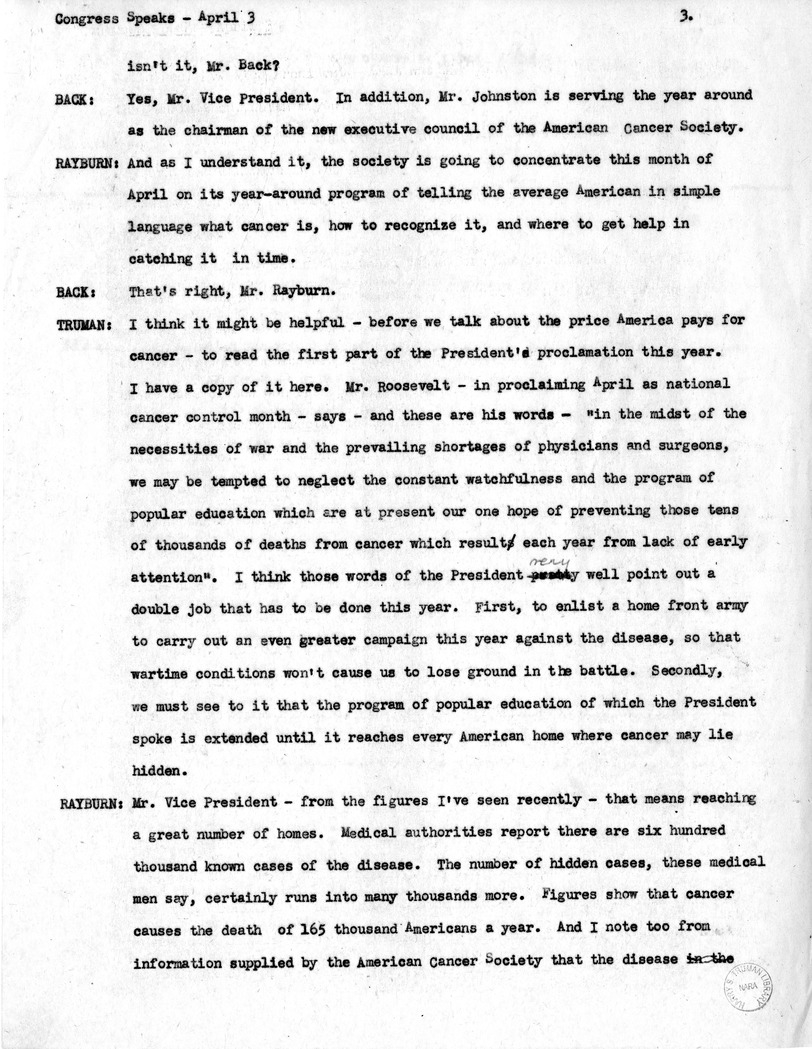 Radio Transcript of Remarks of Vice President Harry S. Truman