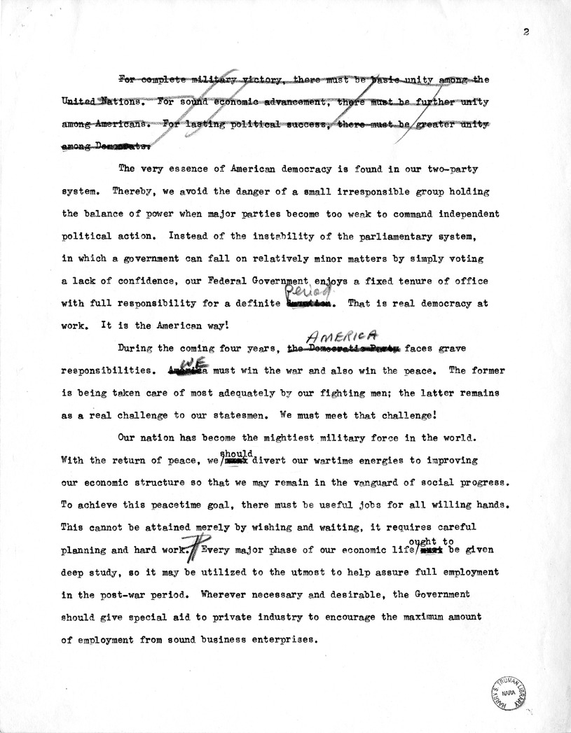 Draft of Suggested Speech for Vice President Harry S. Truman at Buffalo, New York