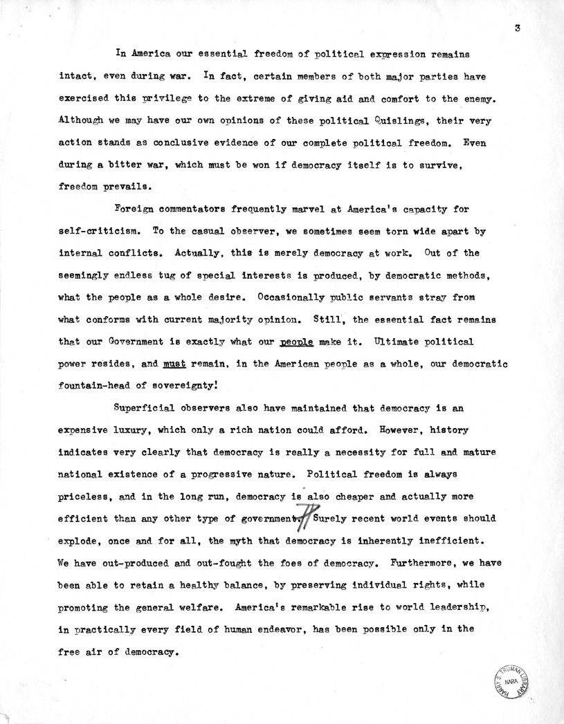 Draft of Suggested Speech for Vice President Harry S. Truman at Buffalo, New York