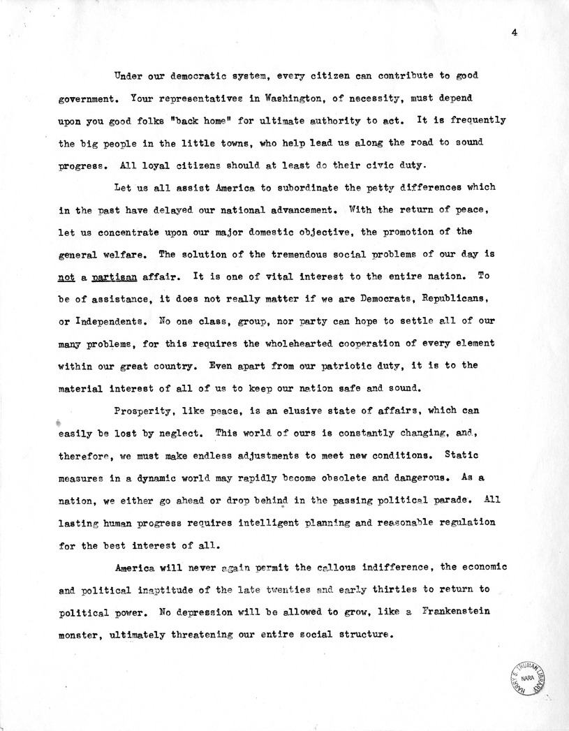 Draft of Suggested Speech for Vice President Harry S. Truman at Buffalo, New York