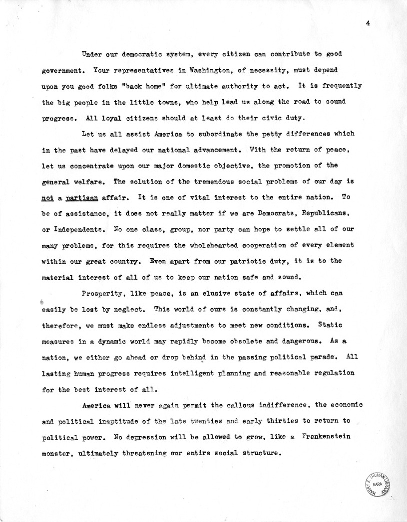 Draft of Suggested Speech for Vice President Harry S. Truman at Buffalo, New York