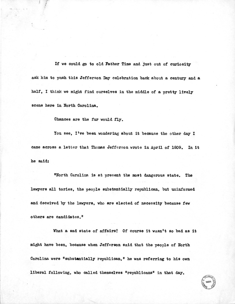 Draft Speech of Vice President Harry S. Truman