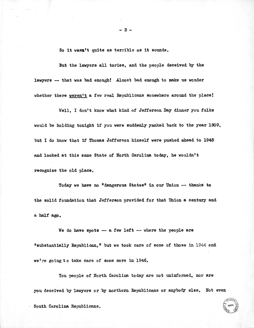 Draft Speech of Vice President Harry S. Truman