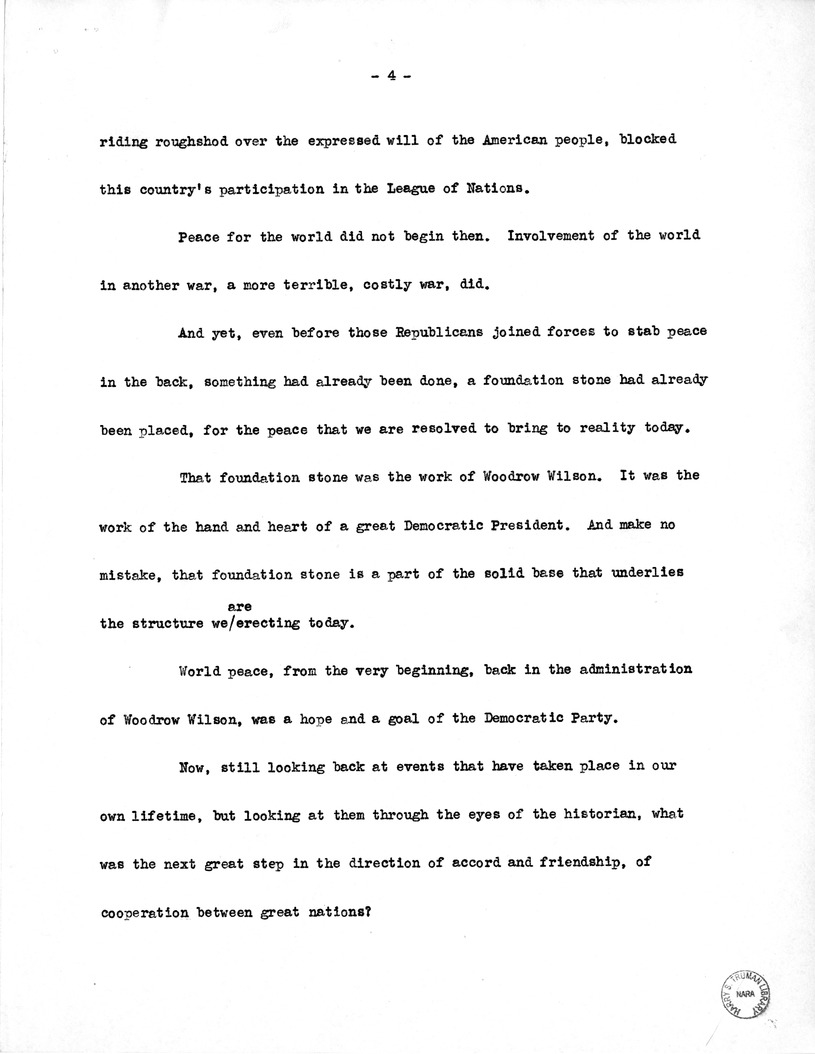 Draft Speech of Vice President Harry S. Truman