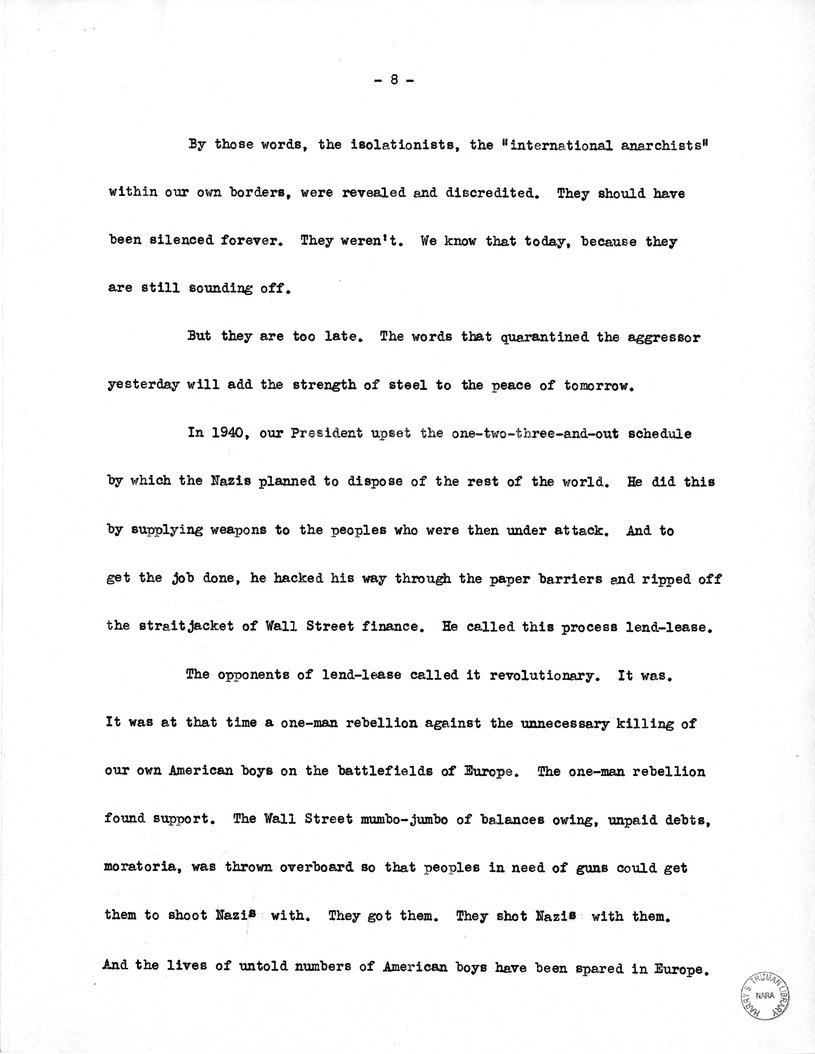 Draft Speech of Vice President Harry S. Truman