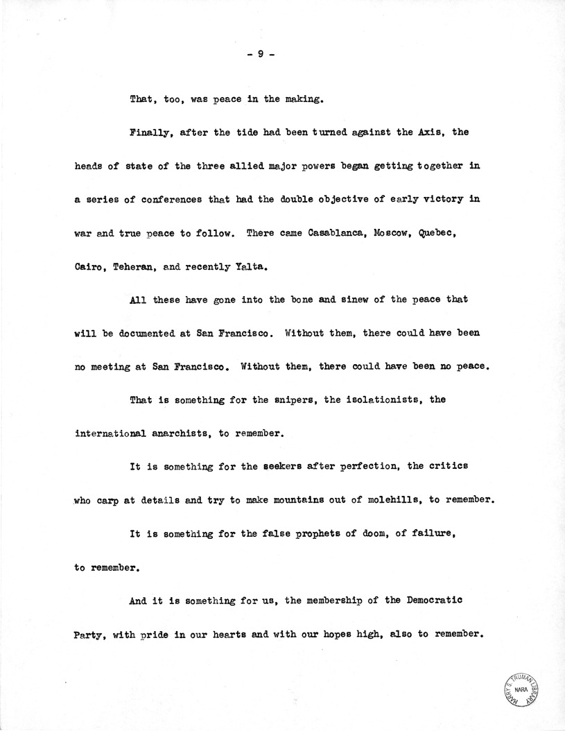 Draft Speech of Vice President Harry S. Truman