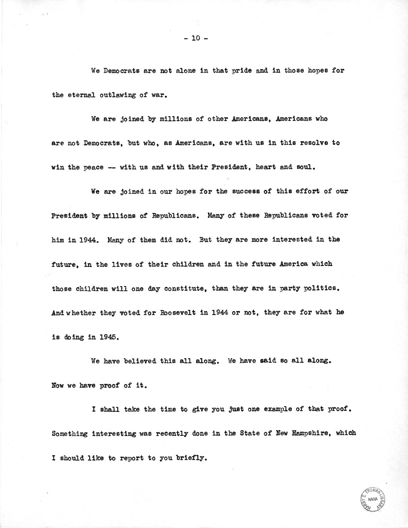 Draft Speech of Vice President Harry S. Truman