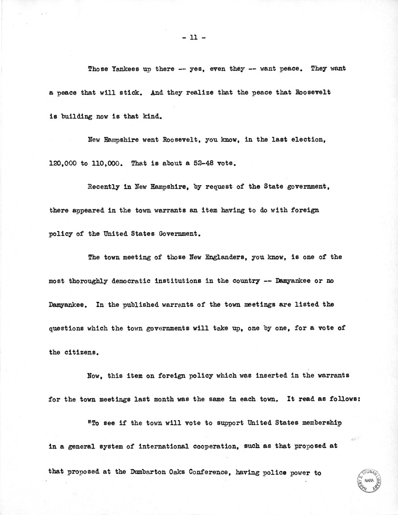 Draft Speech of Vice President Harry S. Truman