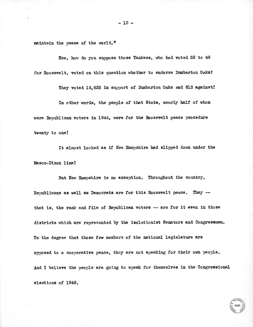 Draft Speech of Vice President Harry S. Truman