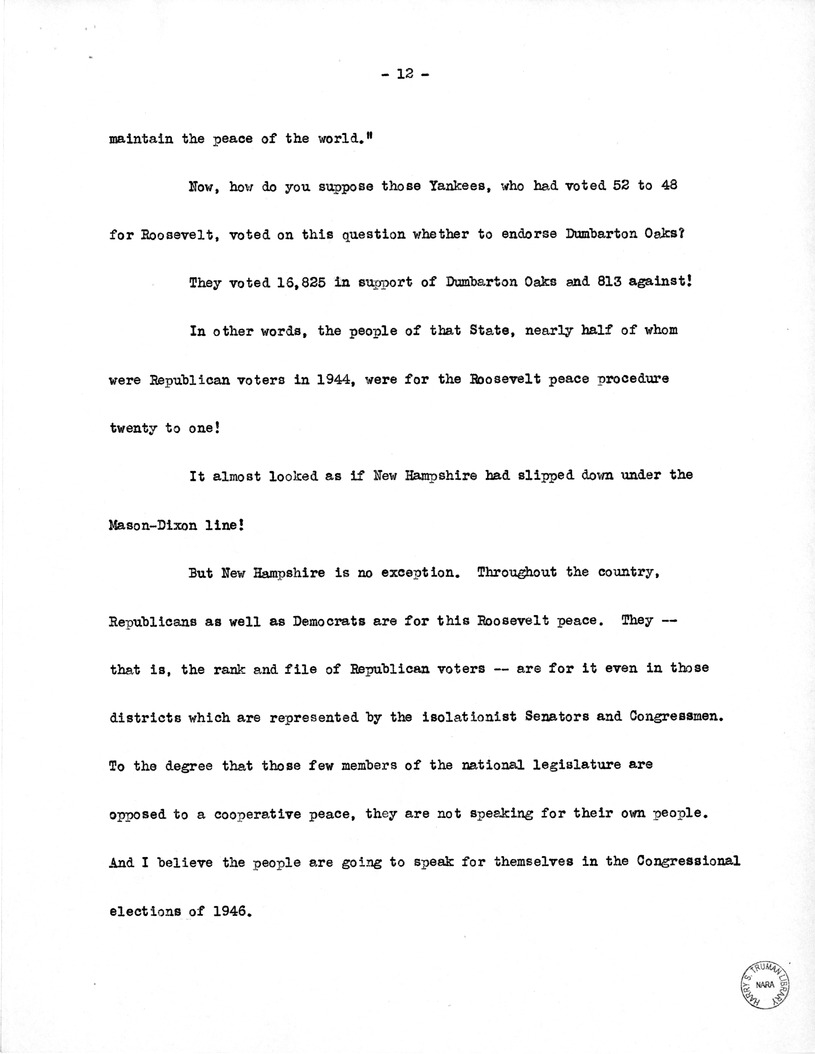 Draft Speech of Vice President Harry S. Truman