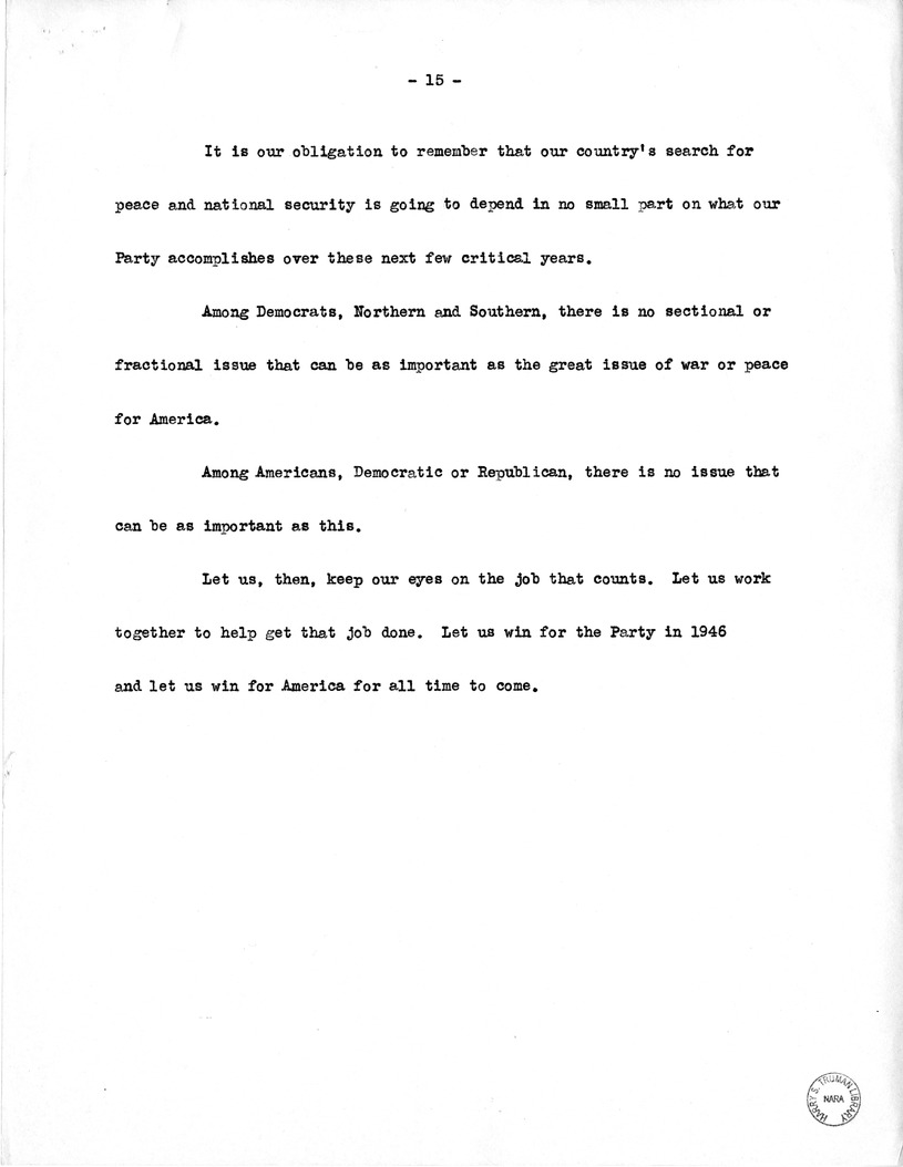 Draft Speech of Vice President Harry S. Truman