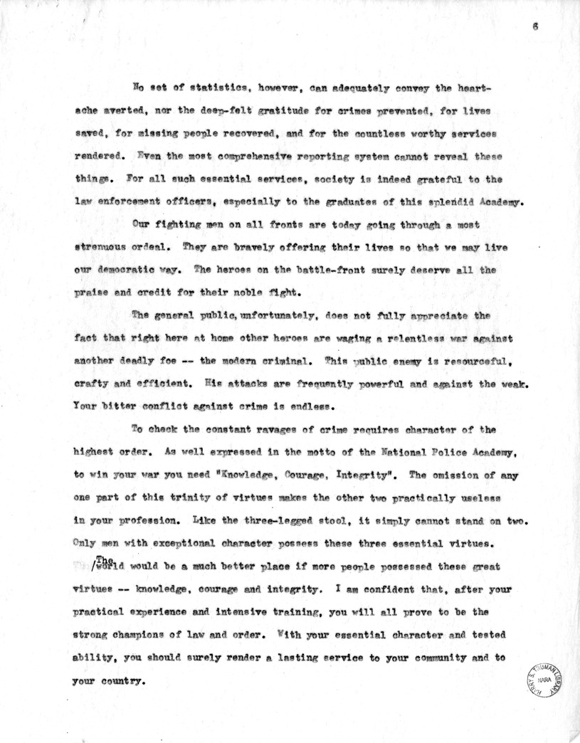 Draft of Suggested Speech for Vice President Harry S. Truman at the Federal Bureau of Investigation, Washington D.C.