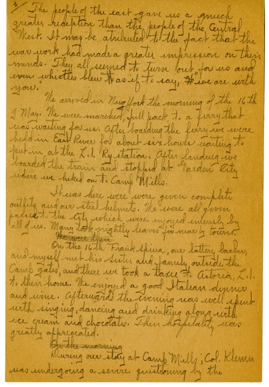 Handwritten World War I Notes of Verne Chaney, Sr.