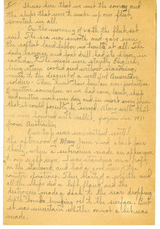 Handwritten World War I Notes of Verne Chaney, Sr.