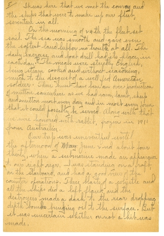 Handwritten World War I Notes of Verne Chaney, Sr.