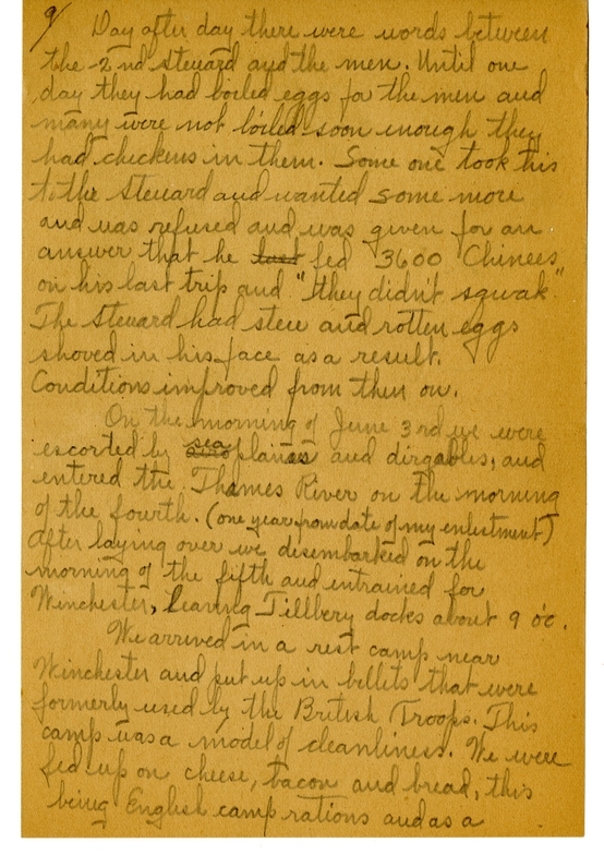 Handwritten World War I Notes of Verne Chaney, Sr.