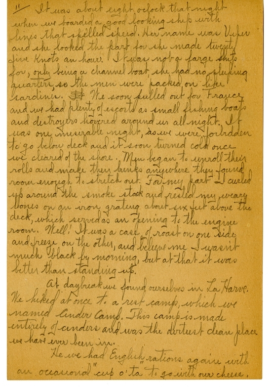 Handwritten World War I Notes of Verne Chaney, Sr.