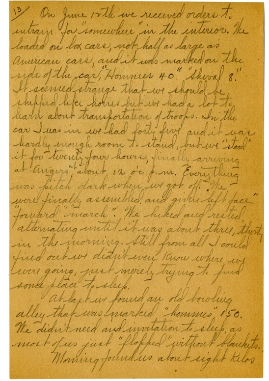 Handwritten World War I Notes of Verne Chaney, Sr.