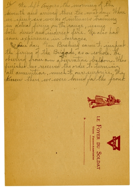 Handwritten World War I Notes of Verne Chaney, Sr.