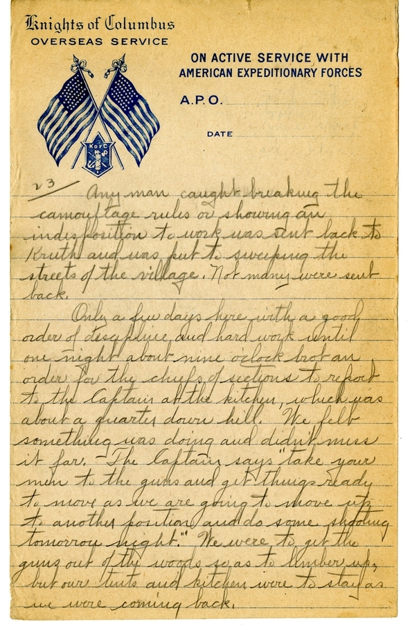 Handwritten World War I Notes of Verne Chaney, Sr.