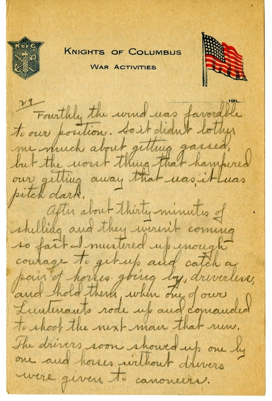 Handwritten World War I Notes of Verne Chaney, Sr.