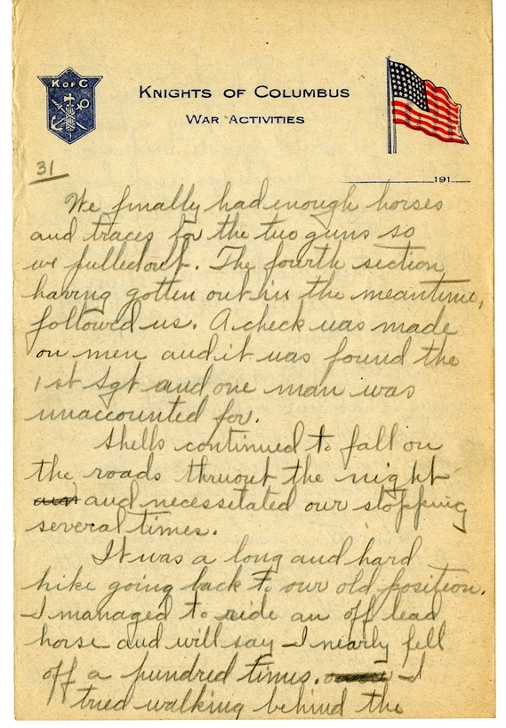 Handwritten World War I Notes of Verne Chaney, Sr.