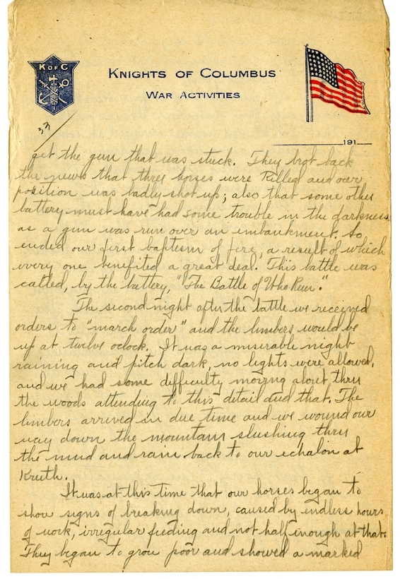 Handwritten World War I Notes of Verne Chaney, Sr.