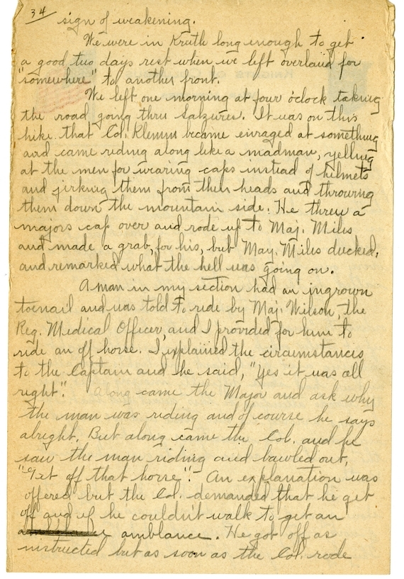 Handwritten World War I Notes of Verne Chaney, Sr.